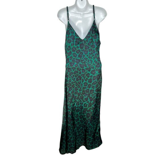 Sandro Amazonie Leopard Print Satin Midi Slip Dress Green Animal Print US 4 - Picture 12 of 16
